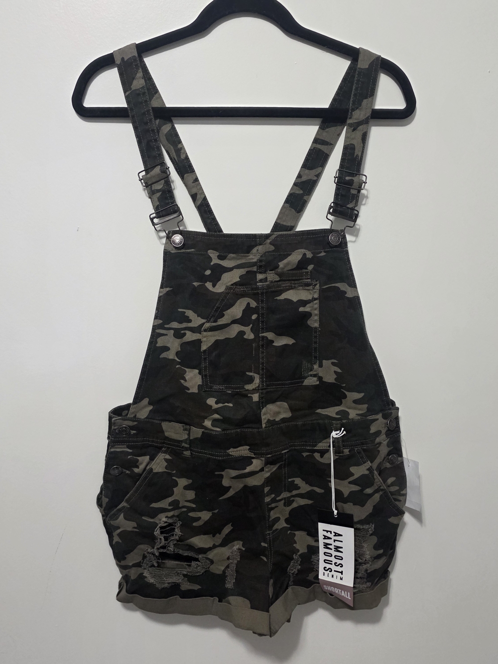 Almost Famous Olive Green Camo Short Overalls
